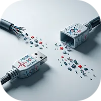 Broken chain links with electric sparks — illustration of disconnected health data